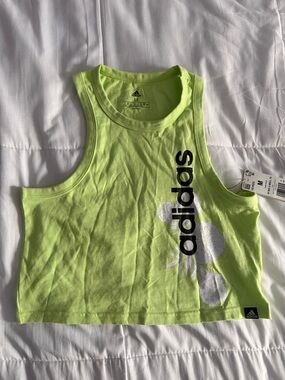 adidas Neon Lime Crop Tank with Vertical Logo